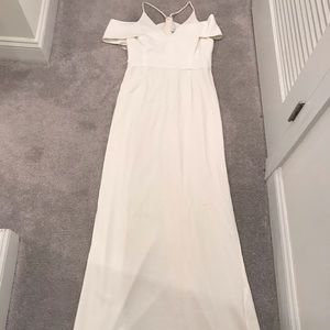 Halston Heritage ivory crepe cold shoulder gown